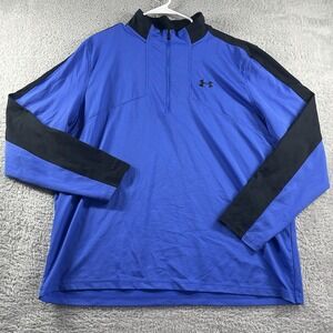Under Armour Golf Sweater Mens XXL Storm Blue Black 1/4 Zip Performance Mockneck